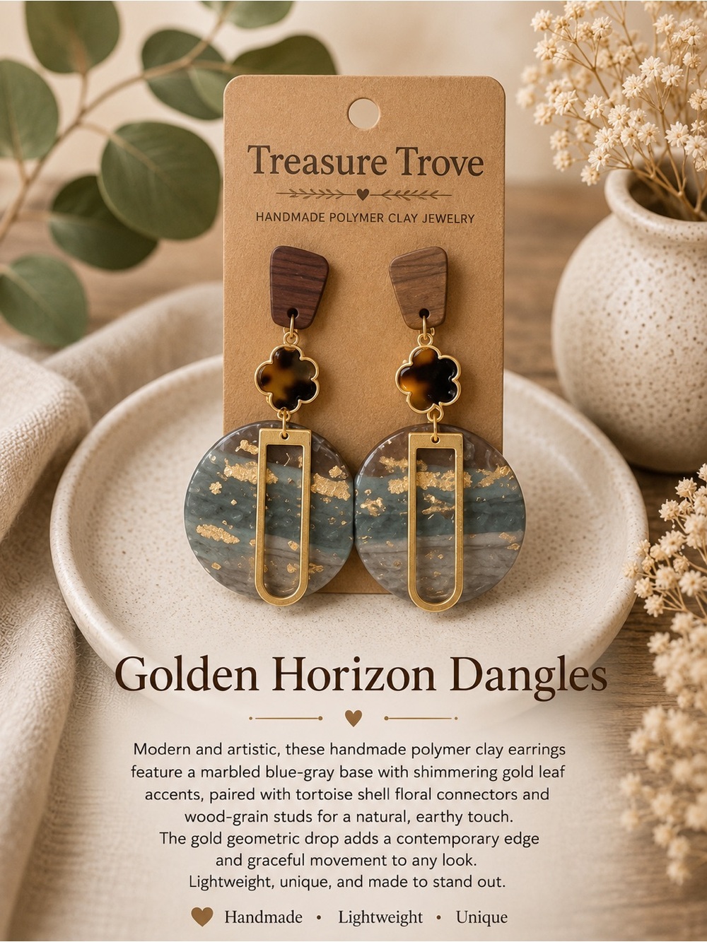 Treasure Trove Golden Horizon Dangle Earrings - Blue-Gray & Gold